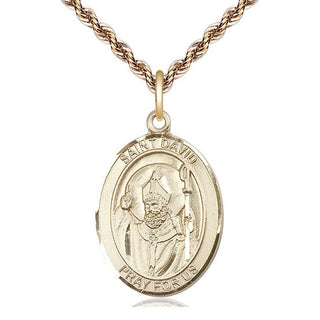 14kt Gold Saint David of Wales Medal Engraved Catholic Saint Jewelry