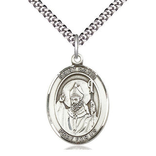 Pewter Saint David of Wales Medal Catholic Jewelry Engraved Catholic Saint Jewelry