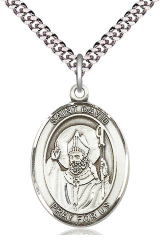 Sterling Silver Saint David of Wales Medal Catholic Jewelry Engraved Catholic Saint Jewelry
