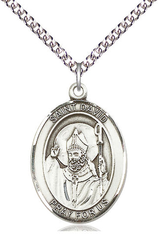 Sterling Silver Saint David of Wales Medal Catholic Jewelry Engraved Catholic Saint Jewelry