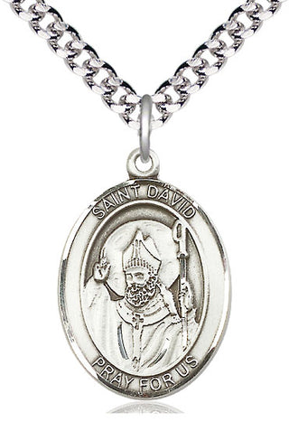 Sterling Silver Saint David of Wales Medal Catholic Jewelry Engraved Catholic Saint Jewelry