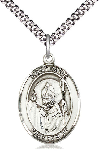 Sterling Silver Saint David of Wales Medal Catholic Jewelry Engraved Catholic Saint Jewelry