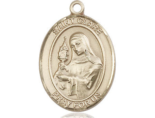 14kt Gold Filled Saint Clare of Assisi Medal Engraved Catholic Saint Jewelry