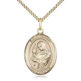 14kt Gold Filled Saint Clare of Assisi Medal Catholic Jewelry Engraved Catholic Saint Jewelry