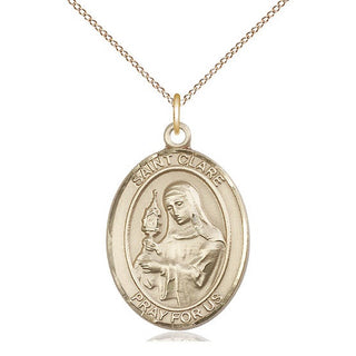 14kt Gold Filled Saint Clare of Assisi Medal Catholic Jewelry Engraved Catholic Saint Jewelry