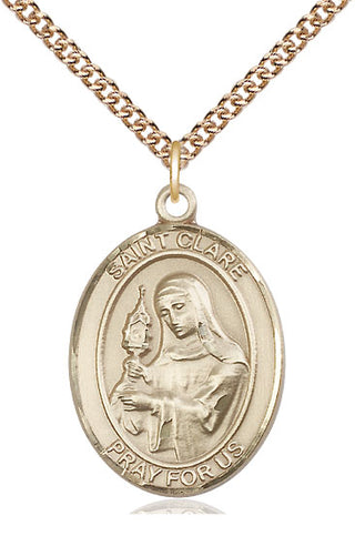 14kt Gold Filled Saint Clare of Assisi Medal Catholic Jewelry Engraved Catholic Saint Jewelry