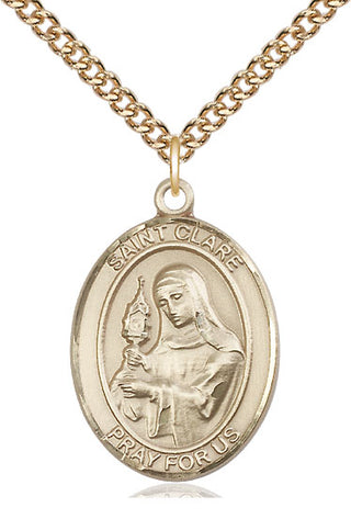 14kt Gold Filled Saint Clare of Assisi Medal Catholic Jewelry Engraved Catholic Saint Jewelry