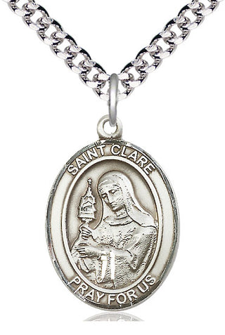 Pewter Saint Clare of Assisi Medal Catholic Jewelry Engraved Catholic Saint Jewelry