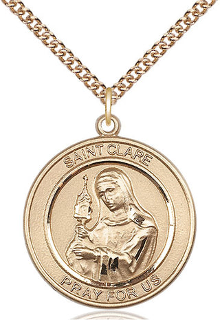 14kt Gold Filled Saint Clare of Assisi Medal Catholic Jewelry Engraved Catholic Saint Jewelry