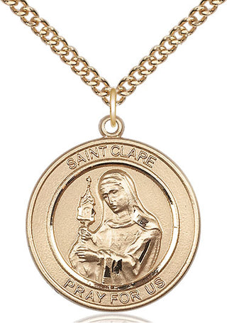 14kt Gold Filled Saint Clare of Assisi Medal Catholic Jewelry Engraved Catholic Saint Jewelry