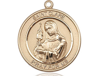 14kt Gold Saint Clare of Assisi Medal Engraved Catholic Saint Jewelry