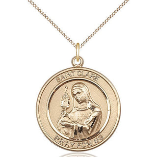 14kt Gold Saint Clare of Assisi Medal Engraved Catholic Saint Jewelry