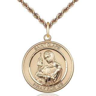 14kt Gold Saint Clare of Assisi Medal Engraved Catholic Saint Jewelry