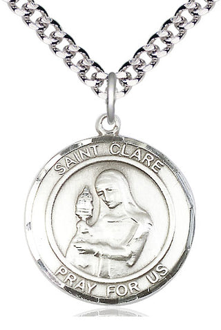 Pewter Saint Clare of Assisi Medal Catholic Jewelry Engraved Catholic Saint Jewelry