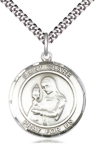 Pewter Saint Clare of Assisi Medal Catholic Jewelry Engraved Catholic Saint Jewelry
