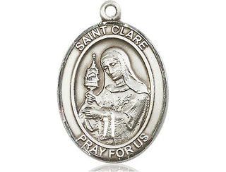 Sterling Silver Saint Clare of Assisi Medal Catholic Jewelry Engraved Catholic Saint Jewelry
