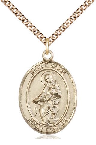 14kt Gold Saint Jane of Valois Medal Engraved Catholic Saint Jewelry