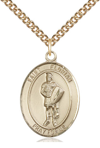 14kt Gold Filled Saint Florian Medal Catholic Jewelry Engraved Catholic Saint Jewelry
