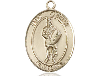 14kt Gold Saint Florian Medal Engraved Catholic Saint Jewelry