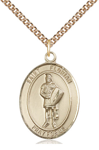 14kt Gold Saint Florian Medal Engraved Catholic Saint Jewelry