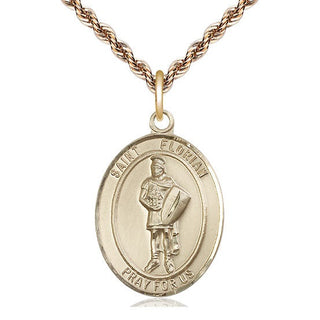 14kt Gold Saint Florian Medal Engraved Catholic Saint Jewelry