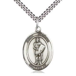 Pewter Saint Florian Medal Catholic Jewelry Engraved Catholic Saint Jewelry
