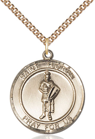 14kt Gold Saint Florian Medal Engraved Catholic Saint Jewelry