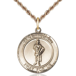 14kt Gold Saint Florian Medal Engraved Catholic Saint Jewelry
