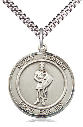 Pewter Saint Florian Medal Catholic Jewelry Engraved Catholic Saint Jewelry