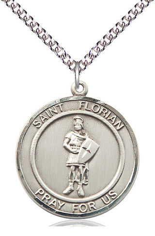 Sterling Silver Saint Florian Medal Catholic Jewelry Engraved Catholic Saint Jewelry
