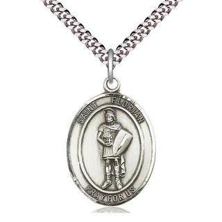 Pewter Saint Florian Medal with 24-inch Chain | Engravable