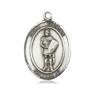 Pewter Saint Florian Pendant on an 24-inch Light Rhodium Heavy Curb Chain Engraved Catholic Saint Jewelry