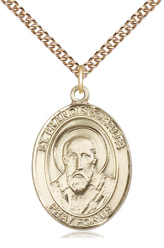 14kt Gold Filled Saint Francis de Sales Medal Catholic Jewelry Engraved Catholic Saint Jewelry