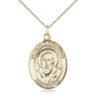 14kt Gold Saint Francis de Sales Medal Engraved Catholic Saint Jewelry