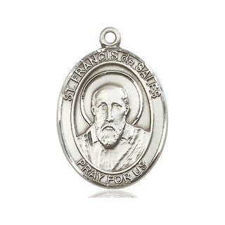 Pewter Saint Francis de Sales Pendant on an 24-inch Light Rhodium Heavy Curb Chain Engraved Catholic Saint Jewelry