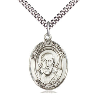Pewter St. Francis de Sales Medal with 24-inch Chain | Engravable