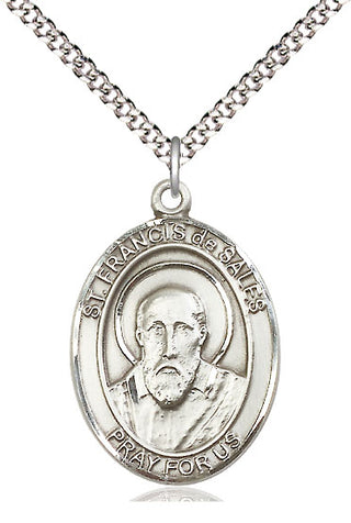 Pewter Saint Francis de Sales Medal Catholic Jewelry Engraved Catholic Saint Jewelry