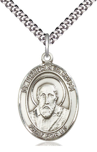 Pewter Saint Francis de Sales Medal Catholic Jewelry Engraved Catholic Saint Jewelry