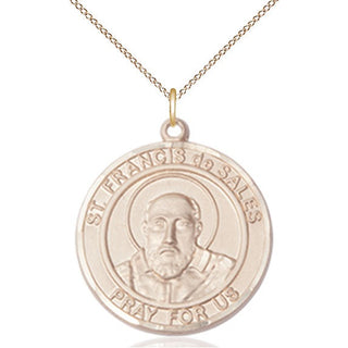 14kt Gold Saint Francis de Sales Medal Engraved Catholic Saint Jewelry