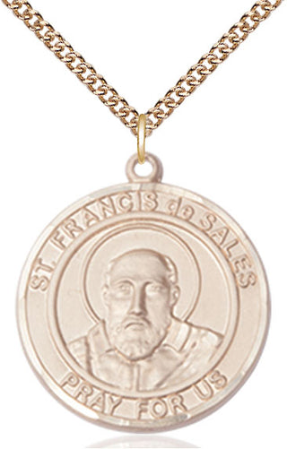 14kt Gold Saint Francis de Sales Medal Engraved Catholic Saint Jewelry