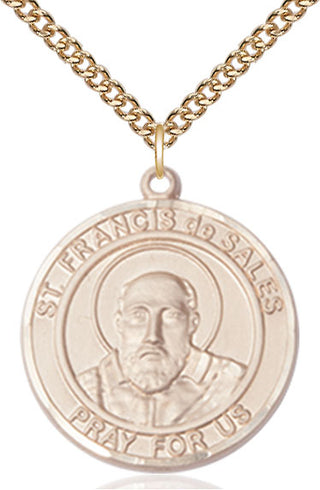 14kt Gold Saint Francis de Sales Medal Engraved Catholic Saint Jewelry
