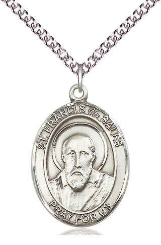 Sterling Silver Saint Francis de Sales Medal Catholic Jewelry Engraved Catholic Saint Jewelry