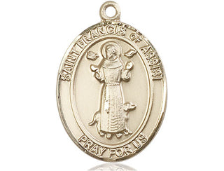 14kt Gold Saint Francis of Assisi Medal Engraved Catholic Saint Jewelry