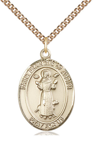 14kt Gold Saint Francis of Assisi Medal Engraved Catholic Saint Jewelry
