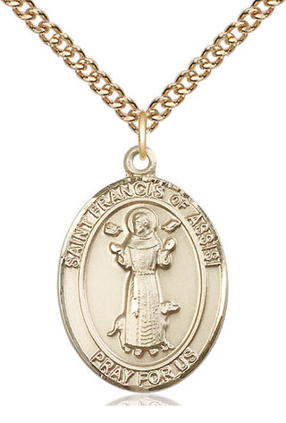 14kt Gold Saint Francis of Assisi Medal Engraved Catholic Saint Jewelry