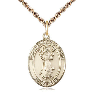 14kt Gold Saint Francis of Assisi Medal Engraved Catholic Saint Jewelry