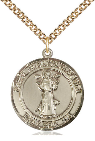 14kt Gold Saint Francis of Assisi Medal Engraved Catholic Saint Jewelry