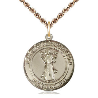 14kt Gold Saint Francis of Assisi Medal Engraved Catholic Saint Jewelry