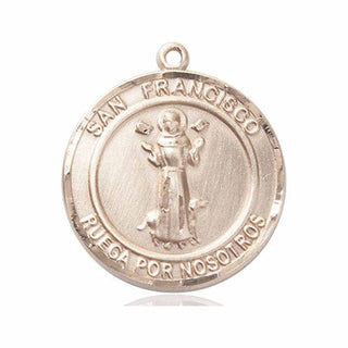 14kt Gold San Francis of Assisi Medal Engraved Catholic Saint Jewelry