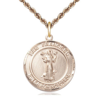 14kt Gold San Francis of Assisi Medal Engraved Catholic Saint Jewelry